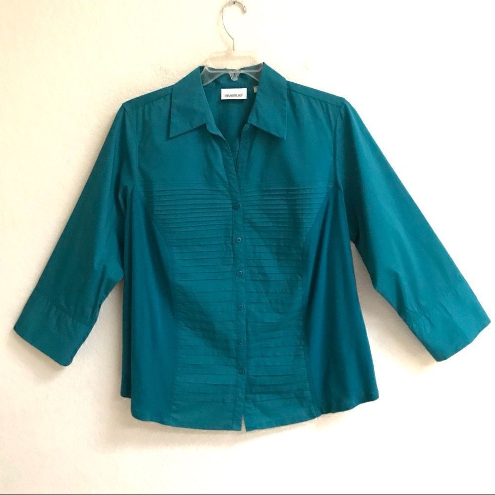 Avenue teal pleated yoke button up blouse 18/20